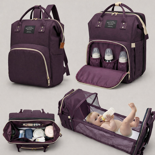 Mochila de Maternidad 3 en 1 con Cuna Portátil — Organiza Todo y Cambia a tu Bebé con Comodidad en Cualquier Lugar