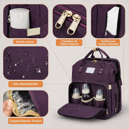 Mochila de Maternidad 3 en 1 con Cuna Portátil — Organiza Todo y Cambia a tu Bebé con Comodidad en Cualquier Lugar